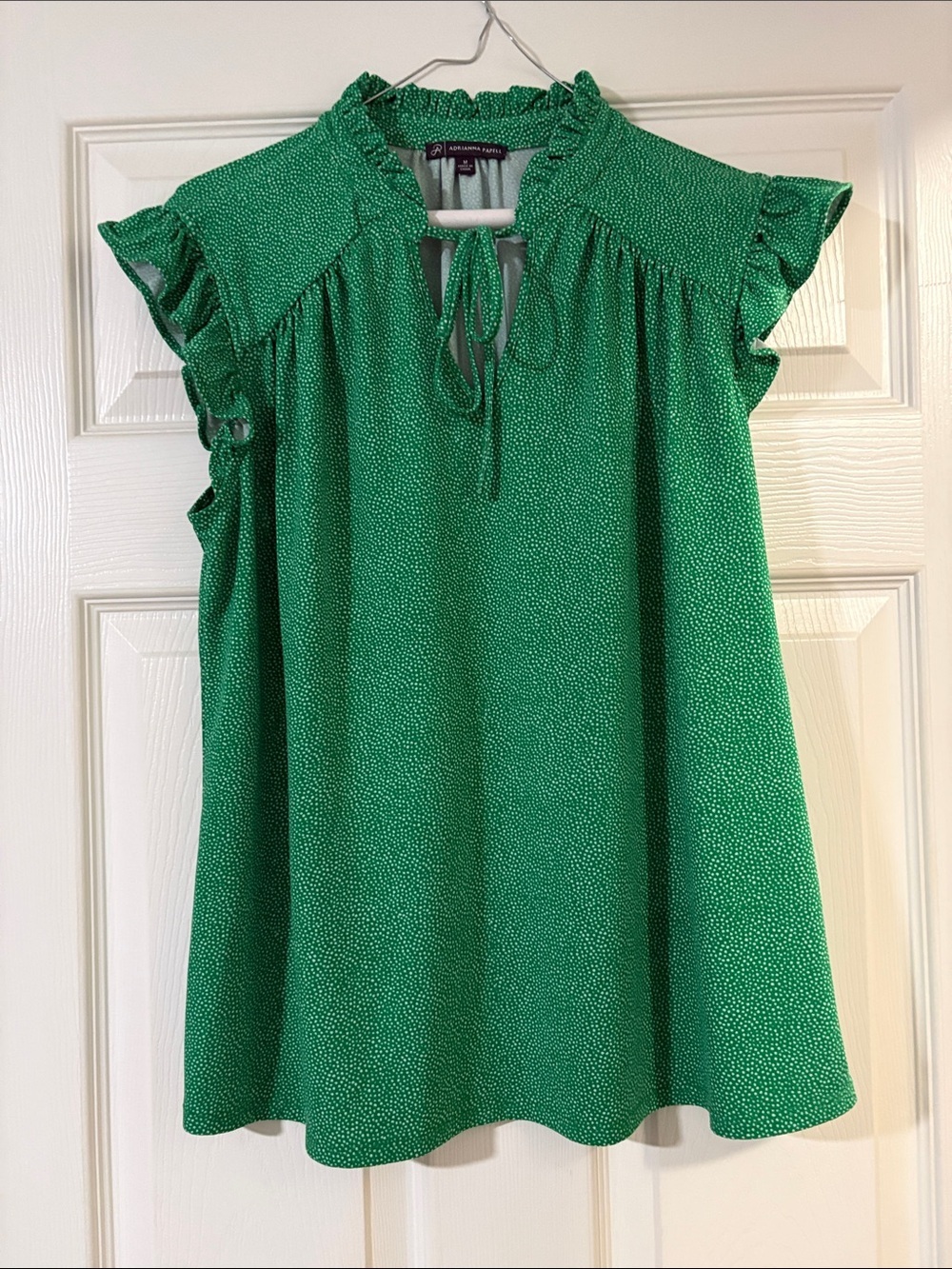 Adrianna Papell Green Ruffle Sleeve Keyhole Blouse Medium